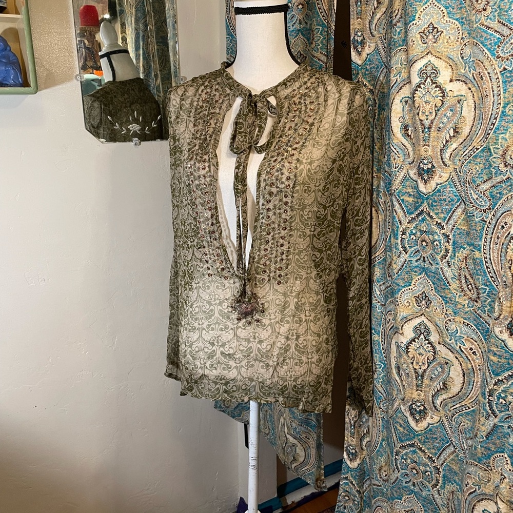 Women’s Antik Batik sheer long sleeve blouse Med